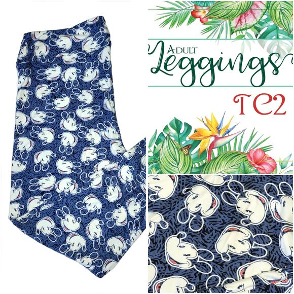 LuLaRoe Disney Leggings TC2 Mickey Mouse Blue Scribble Plus Size Buttery Soft - Picture 9 of 9